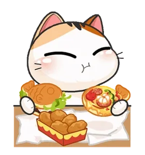 🍔 kot, jedzenie, pizza, kurczak, kreskówka, naklejka, słodki whatsapp sticker
