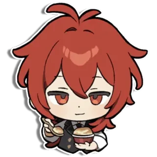 😋 Diluc Genshin Impact Anime, Video game, Rambut merah, Chibi, Mondstadt whatsapp sticker