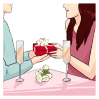 🎁 presente, celebração, casal, romance, encontro, champanhe, flor, relacionamento telegram sticker