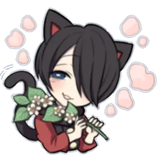❤ Аниме, Кот, Каваи, Милый, Цветы, Чиби, Сердечки whatsapp sticker