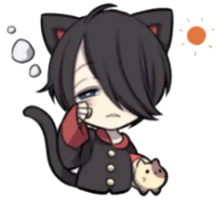 😴 Аниме, Кот, Чиби, Милый, Сонный, Манга whatsapp sticker