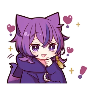 😌 Anime, Kawaii, Cartoon, Mignon, Autocollant, Violet, Chat, Coeurs telegram sticker