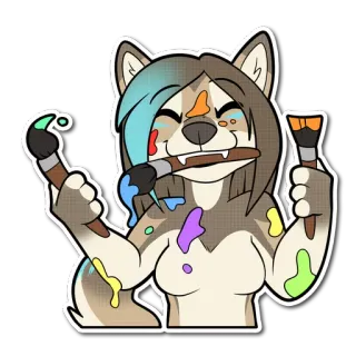 🎨 Furry, Artista, Lobo, Tinta, Fofo, Arte, Pintura, Fursona telegram sticker