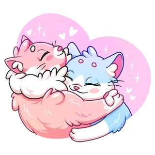 ❤️ gatto, carino, cuore, amore, adesivo, cartone animato, rosa, blu telegram sticker