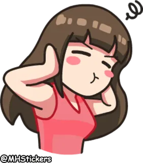 😑 @MHStickers cartoon, girl, brunette, sticker, cute telegram sticker