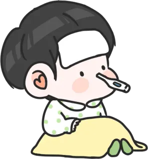 🤒 malato, febbre, raffreddore, cartoni animati, termometro, influenza whatsapp sticker