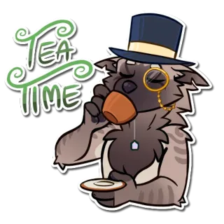 🍵 Tea Time herbata, kot, cylinder, monokl, napój, słodki whatsapp sticker