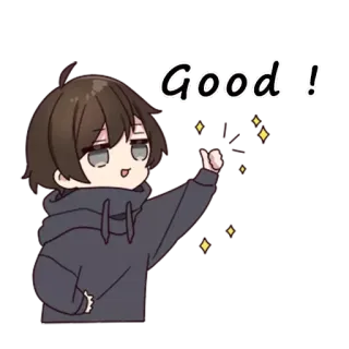 👍 Good! Anime, Carino, Brillantini, Ragazzo, Pollice in su, Positivo telegram sticker