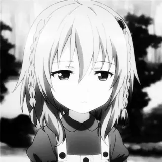 🖤 chica anime, triste, trenzas, blanco y negro, dibujos animados, retrato telegram sticker