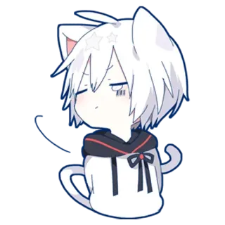 😢 cat, anime, cute, chibi, kawaii, white hair, ears telegram sticker