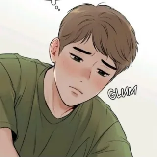 😔 GLUM เศร้า, หม่น, สีหน้า, ผู้ชาย, การ์ตูน, ภาพเหมือน whatsapp sticker