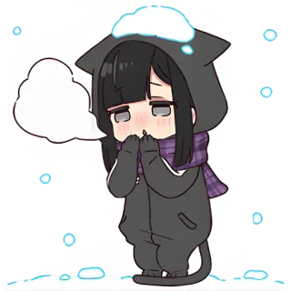 🥶 anime, girl, snow, cold, cat, winter telegram sticker