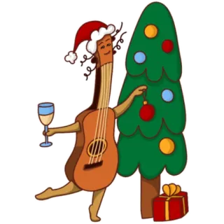 🎄 kerst, gitaar, boom, wijn, vakantie, feest, muziek, feestelijk telegram sticker