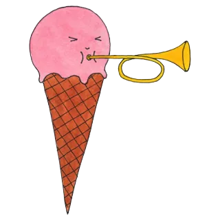 🍦 glace, trompette, nourriture, dessin animé, dessert, cône, instrument de musique whatsapp sticker