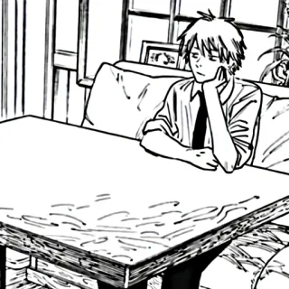 ⚙️ Denji Chainsaw Man denji, chainsaw man, manga, anime, garçon, assis, pensif telegram sticker