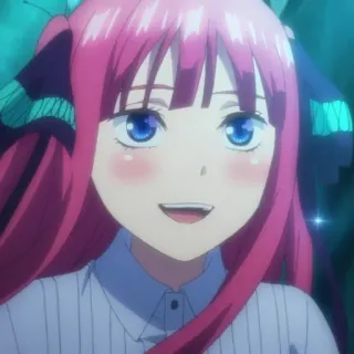 😃 Nino Nakano The Quintessential Quintuplets anime, personagem, cabelo rosa, sorriso, retrato telegram sticker