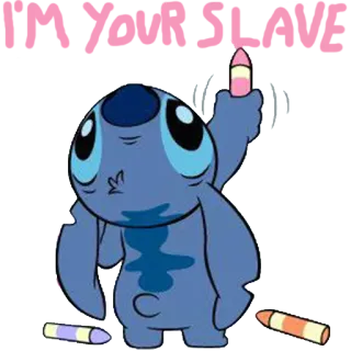 🐨 Stitch IM YOU SLAVE Stitch, Disney, Lilo & Stitch, crayon, offensive telegram sticker