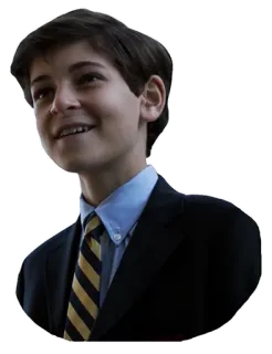 😄 Bruce Wayne Gotham ragazzo, completo, cravatta, giovane, sorridente telegram sticker