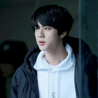 ☁️ Jin K-pop, ca sĩ, chân dung, đàn ông, tóc đen, áo khoác, áo hoodie telegram sticker
