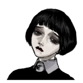 😔 vrouw, portret, illustratie, kunst, emo, gothic, donker, schets telegram sticker