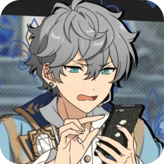 🤨 Anime, Desenho animado, Personagem, Cabelo grisalho, Olhos azuis, Telefone whatsapp sticker