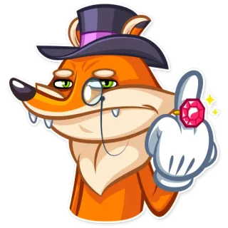 🖕 fox, cartoon, middle finger, gesture, offensive, rich, monocle, ring telegram sticker