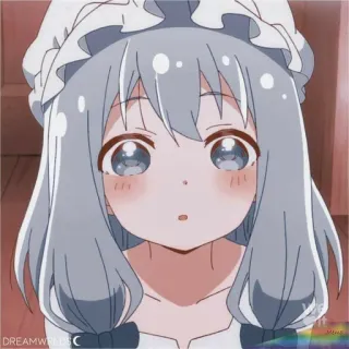 😮 Anime, Mignon, Fille, Dessin animé, Cheveux gris, Grands yeux, Illustration, Manga whatsapp sticker