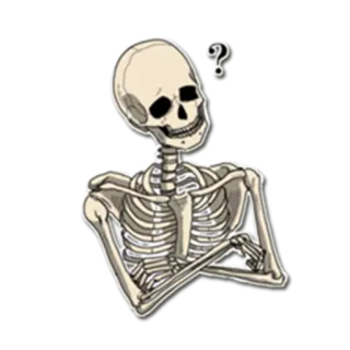 ❓ scheletro, punto interrogativo, pensare, divertente, umorismo, ossa telegram sticker