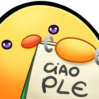 🐤 CIAO PLE hola, saludo, italiano, nota, lindo, amarillo, escritura whatsapp sticker