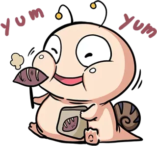 🐌 yum yum Kartun, Makanan, Lucu, Makan, Senang whatsapp sticker