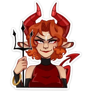 😈 diabeł, demon, rogi, widły, kreskówka, fantasy, czerwony telegram sticker