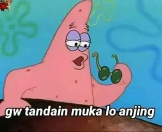 🤨 Patrick Star SpongeBob SquarePants gw tandain muka lo anjing SpongeBob, Patrick Star, cartoon, meme, funny, glasses telegram sticker
