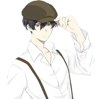 👷 Anime, Uomo, Cappello, Bretelle, Ritratto, Personaggio telegram sticker