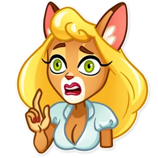 😨 Dibujo animado, Femenino, Antropomórfico, Personaje, Gato, Mujer, Rubia, Expresión telegram sticker