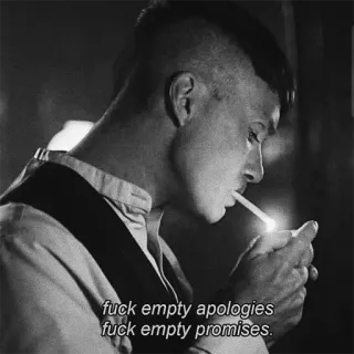 ▪️ fuck empty apologies
fuck empty promises. homem, cigarro, fumaça, palavrão, atitude whatsapp sticker