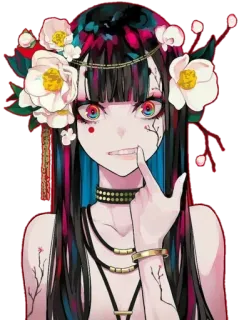 😈 animé, fille, portrait, fleurs, personnage whatsapp sticker