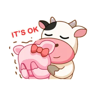 🤰 IT'S OK krowa, świnia, przytulanie, kreskówka, zwierzęta, urocze, naklejka telegram sticker