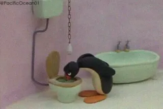 🤮 Pingu pingouin, toilettes, animation, animation en pâte à modeler, salle de bain, pingu whatsapp sticker
