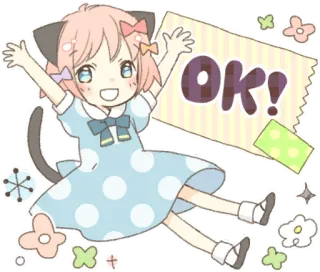 👐 OK! mignon, animé, kawaii, ok, approbation, oreilles de chat, dessin animé telegram sticker