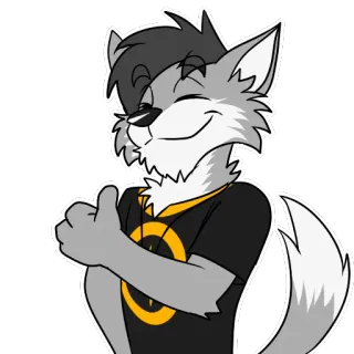 😉 furry, anthropomorphic, wolf, thumbs up, cartoon, positive telegram sticker