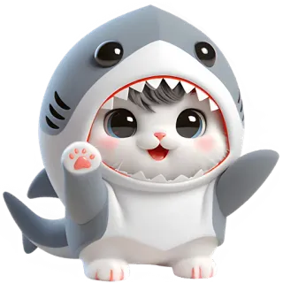 🤗 chat, requin, mignon, animal, dessin animé, adorable, mascotte telegram sticker