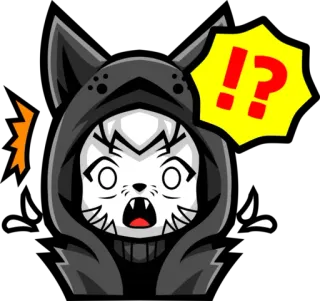 😧 !?
 кот, толстовка, испуганный, восклицательный знак, вопросительный знак, сюрприз, мультик telegram sticker