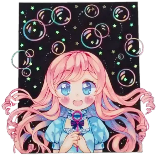 😍 アニメ, 漫画, 女の子, 泡, 可愛い, ピンク髪, キラキラ telegram sticker