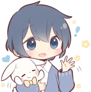 👋 Аниме, Чиби, Милый, Каваий, Мультфильм, Мультяшный персонаж, Кролик telegram sticker