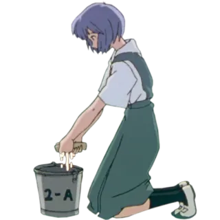 🙂 2-A Anime, Garota, Balde, Limpeza whatsapp sticker