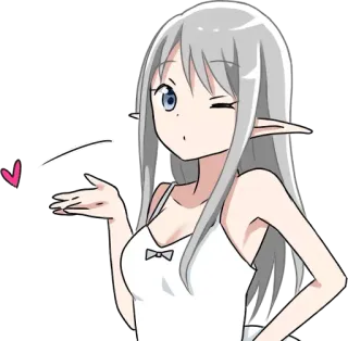 😉 dziewczyna anime, elf, mrugnięcie, kawaii, kreskówka, naklejka telegram sticker