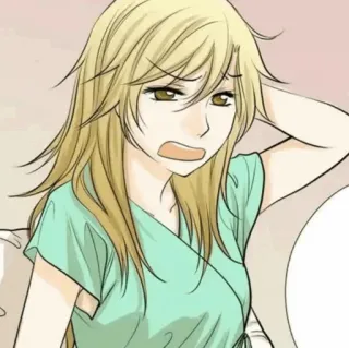 🍘 アニメガール, 金髪, 緑のシャツ, 漫画, 女性, 人 telegram sticker