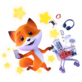 🛒 zorro, compras, carrito, estrellas, móvil whatsapp sticker