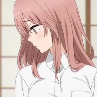 😔 anime, garota, cabelo rosa, retrato, desenho animado telegram sticker