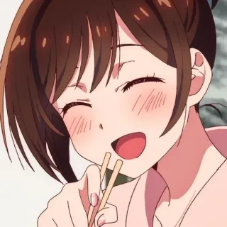 🥢 Ragazza anime, Mangiare, Felice, Cartone animato, Bacchette, Cibo, Carino telegram sticker